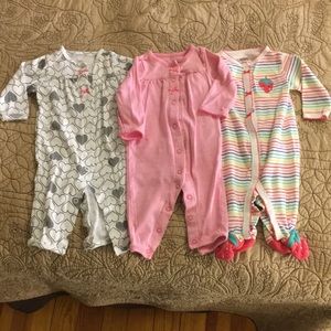 Three 3M Carter’s sleep and play snap pajamas